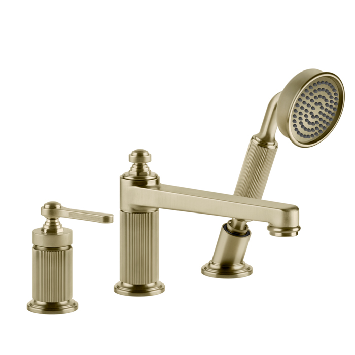 Gessi Venti20 Смеситель на борт ванны, на 3 отв., с ручным душем и шлангом 150см., цвет: Brushed Brass PVD