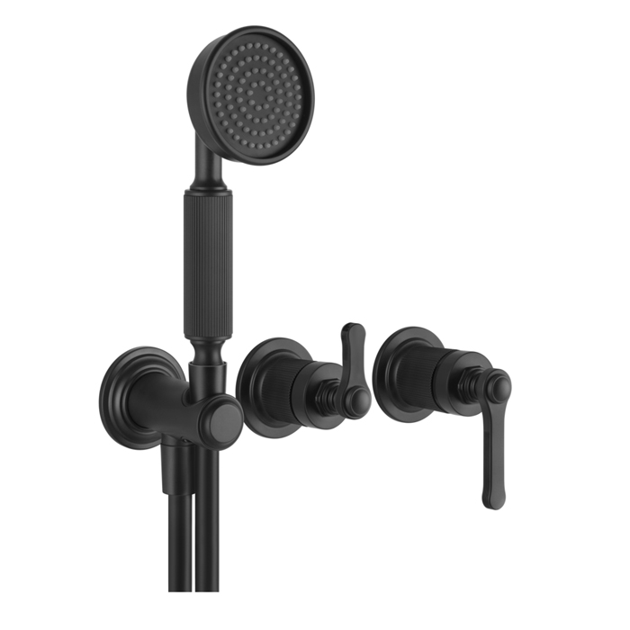 Gessi Venti20 Смеситель встраиваемый, однорычажный, с переключателем на 2 положения, с ручным душем и шлангом 1500 мм., внешняя часть, цвет: черный мат
