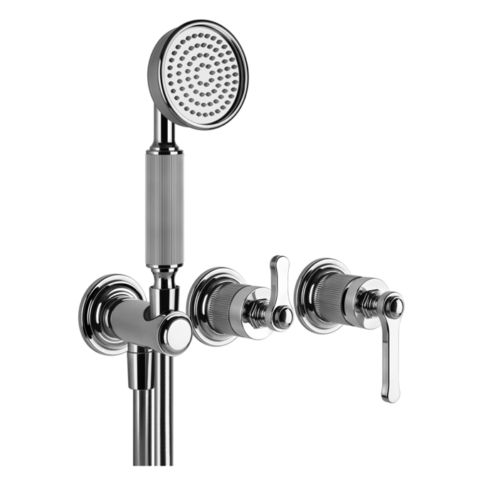 Gessi Venti20 Смеситель встраиваемый, однорычажный, с переключателем на 2 положения, с ручным душем и шлангом 1500 мм., внешняя часть, цвет: хром