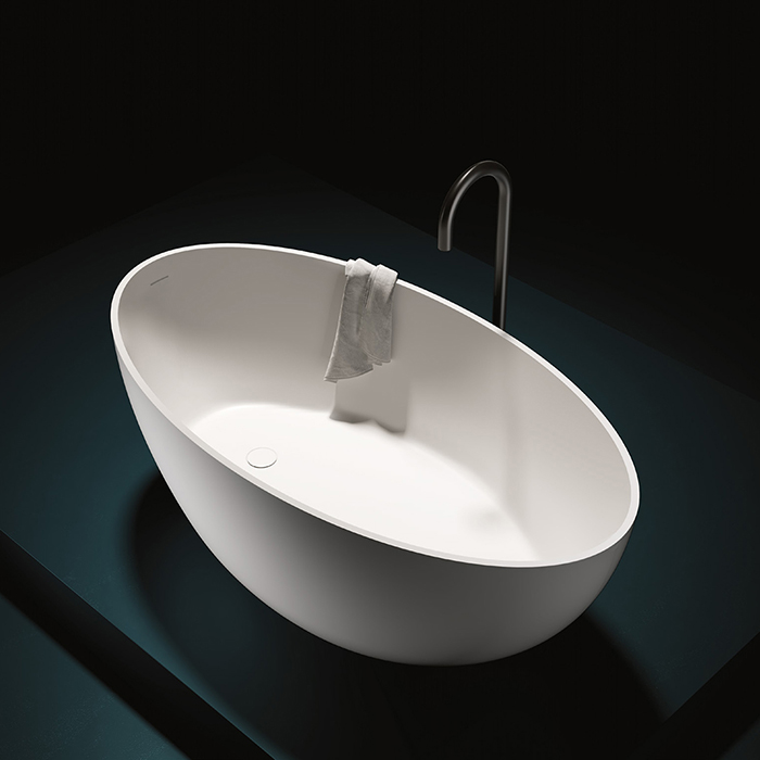 Gruppo Treesse Bali Ванна отдельностоящая 160x85x62h cм, с сливом-переливом и сифоном, Solid Surface, цвет: белый глянцевый