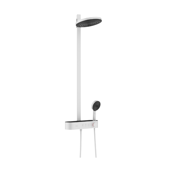Hansgrohe Pulsify Душевая система с термостатическим смесителем, верхним душем Ø26см., ручным душем и шлангом, цвет: белый матовый