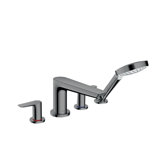 Hansgrohe Talis E Смеситель на борт ванны, на 4 отв, с ручным душем, излив 196мм, цвет: шлифованный черный хром