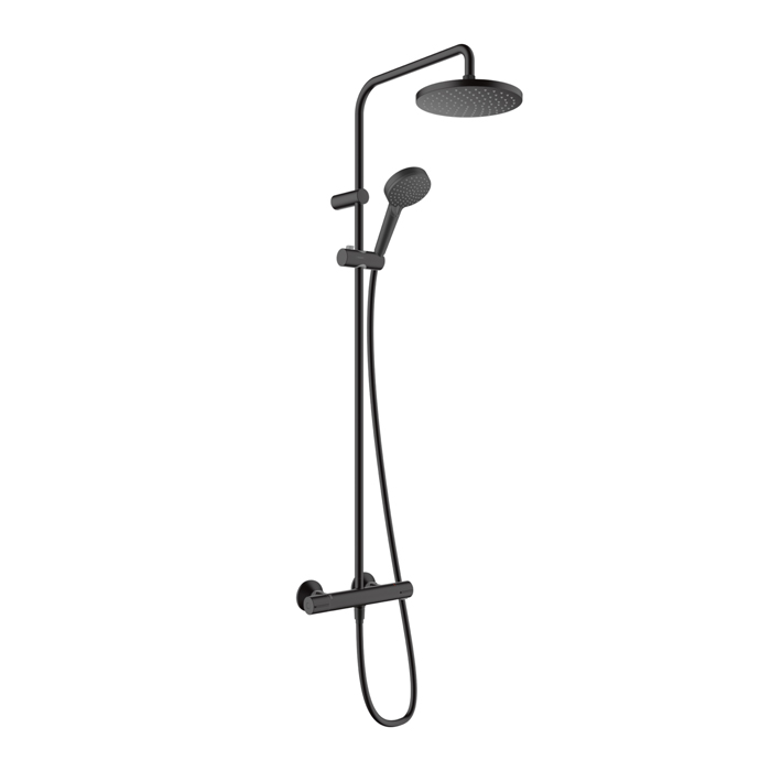 Hansgrohe Vernis Blend Душевая стойка с верхним душем 200 1jet с термостатом, EcoSmart, цвет: матовый черный