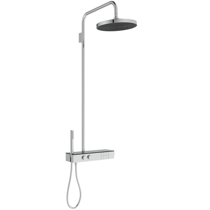 Ideal Standard Solos Душевая система с термостатическим смесителем, держатель для лейки, 3-функциональный (Rain, Silkrain, SecondSkin) круглый пластиковый верхний душ 30см., ручной душ, шланг 175см., цвет: хром