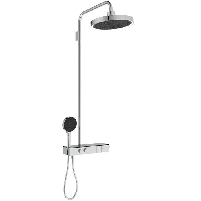 Ideal Standard Solos Душевая система с термостатическим смесителем, держатель для лейки, 3-функциональный (Rain, Silkrain, SecondSkin) круглый пластиковый верхний душ 33см., ручной душ 3-х фукциональный, шланг 175см., цвет: хром