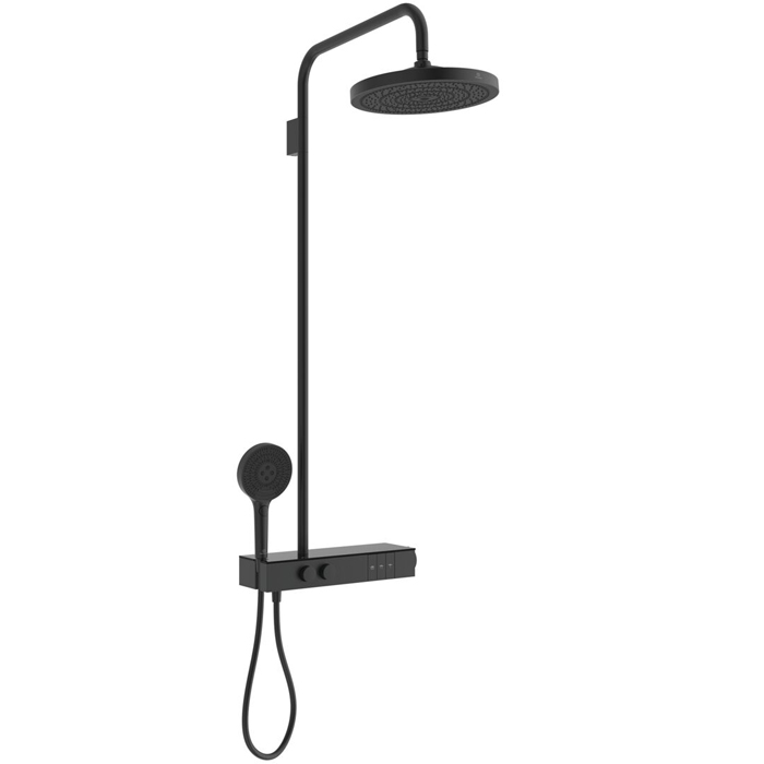 Ideal Standard Solos Душевая система с термостатическим смесителем, держатель для лейки, 3-функциональный (Rain, Silkrain, SecondSkin) круглый пластиковый верхний душ 30см., ручной душ 3-х фукциональный, шланг 175см., цвет: черный матовый