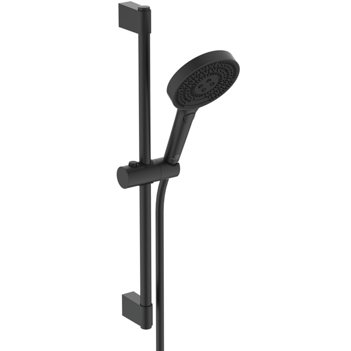 Ideal Standard Solos Душевой гарнитур со штангой 60cм., Металлическая штанга и держатель ручного, 3-функциональный (Rain, Silkrain, Active) ручной душ, шланг 175см., цвет: черный матовый