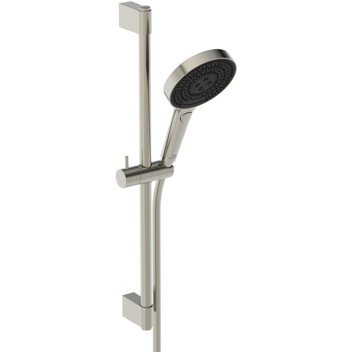 Ideal Standard Solos Душевой гарнитур со штангой 60cм., Металлическая штанга и держатель ручного, 3-функциональный (Rain, Silkrain, Active) ручной душ, шланг 175см., цвет: PVD Silver Storm