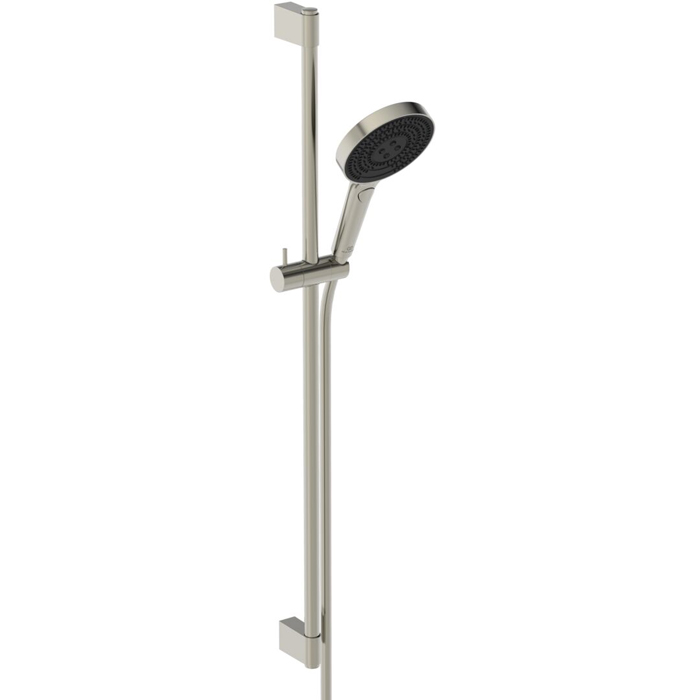 Ideal Standard Solos Душевой гарнитур со штангой 90cм., Металлическая штанга и держатель ручного, 3-функциональный (Rain, Silkrain, Active) ручной душ, шланг 175см., цвет: PVD Silver Storm