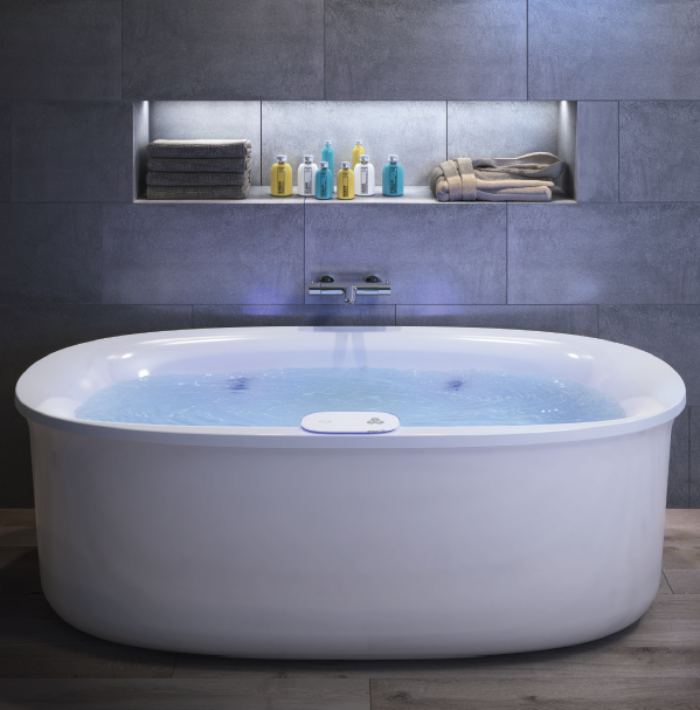 Jacuzzi Arga  Ванна 175x85x57 см отдельностоящая, Swirlpool Illumatherapy™4 форсунки, подсветка Rainbow, цвет: белый глянцевый