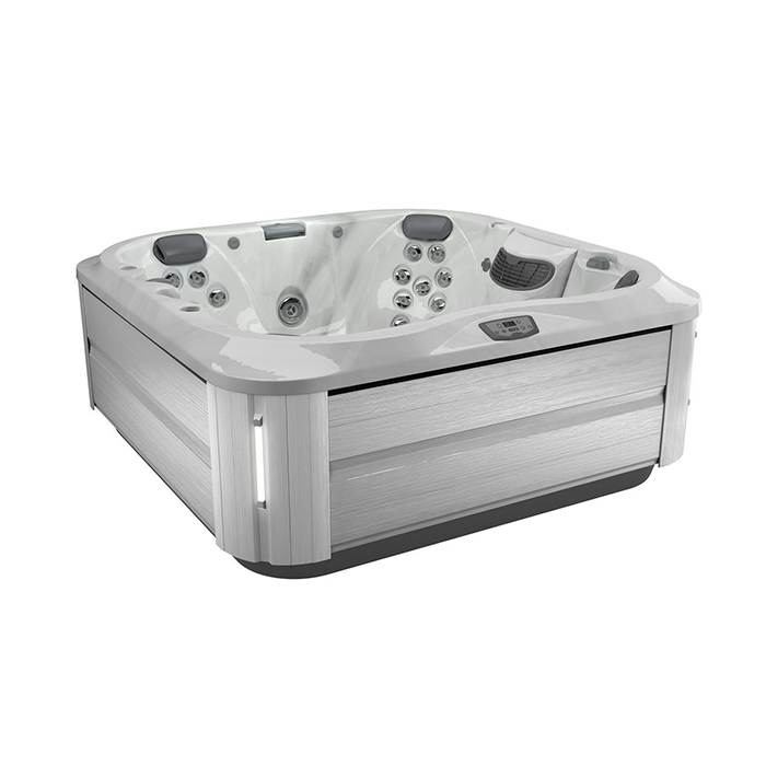 Jacuzzi J355 Минибассейн 214х214х94см, отдельностоящий, каскад, посветка, нагреватель, массажный подголовник, панель Brushed gray, цвет акрила: Platinum