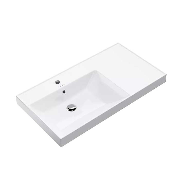 Kerama Marazzi Cubo Раковина 90.5х48.5х35см., подвесная, мебельная, левая, 1 отв., с переливом, цвет: белый глянцевый