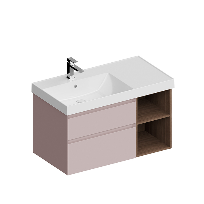 Kerama Marazzi Cubo Тумба подвесная 90см, левая, цвет: мальва матовая / орех