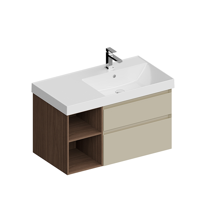 Kerama Marazzi Cubo Тумба подвесная 90см, правая, цвет: лимо матовая / орех