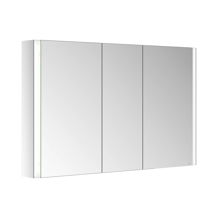 Keuco Somaris Зеркальный шкаф, 120x71x12.8см., 3-дверный-двустор. зеркало, IP 44, с обогревом и плавным закр., корпус: алюминий серебристый