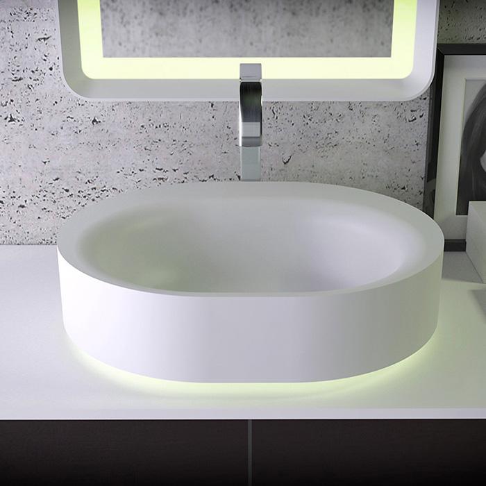 KNIEF Moon Раковина 55х45х16 см, без отв., накладная, с LED подсветкой, цвет: белый матовый