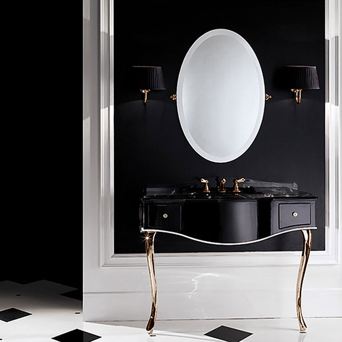 Devon&Devon Audrey, Комплект мебели мрамор: nero marquina, ножки золото, напольный, Цвет: чёрный с белым кантом,