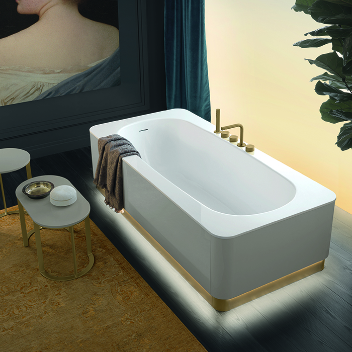 Milldue Editio Tailor Ванна 195х90х52см., отдельностоящая, с подсветкой, Ceramilux, цок мат золото, цвет панелей глянц Nuvola, цвет: белый
