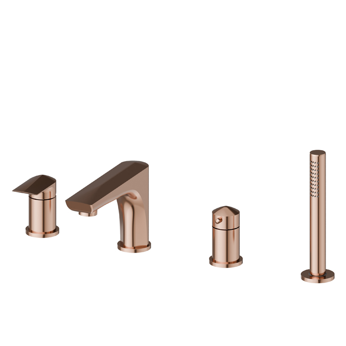 Newform Delta Zero Смеситель на борт ванны, 4 отв., с изливом и ручным душем, цвет: PVD copper bronze