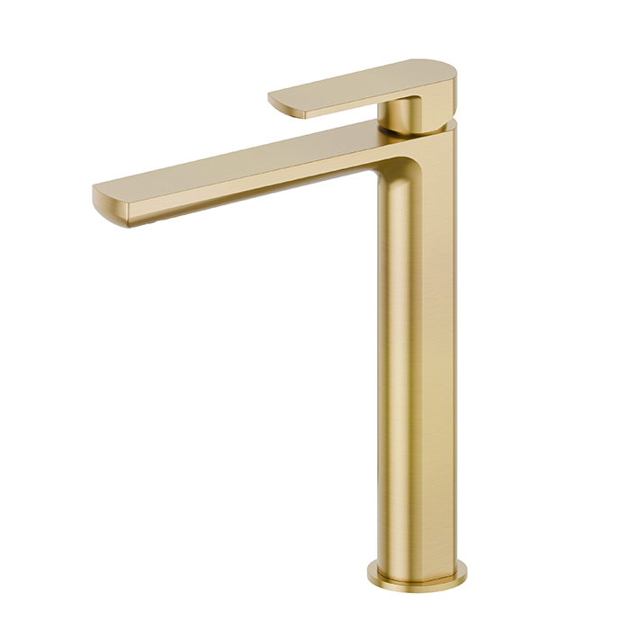 Newform Haka Смеситель для раковины, высокий, 1 отв., без донного клапана, цвет: PVD brushed gold
