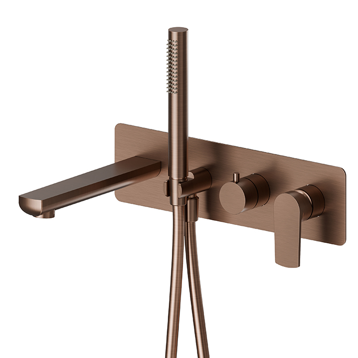 Newform Haka Смеситель для ванны, встраиваемый, с душевым гарнитуром, цвет: PVD brushed copper bronze