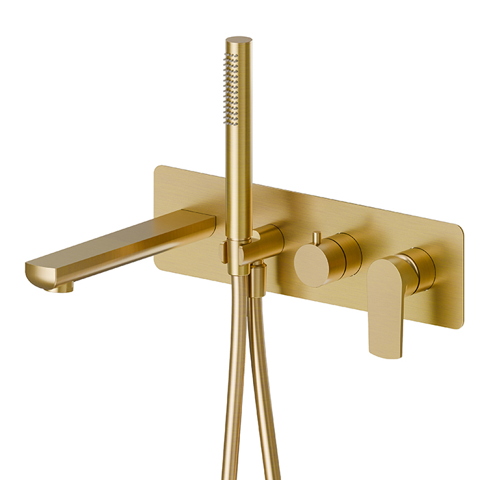 Newform Haka Смеситель для ванны, встраиваемый, с душевым гарнитуром, цвет: PVD brushed gold