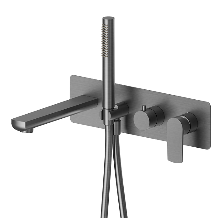 Newform Haka Смеситель для ванны, встраиваемый, с душевым гарнитуром, цвет: PVD brushed gun metal
