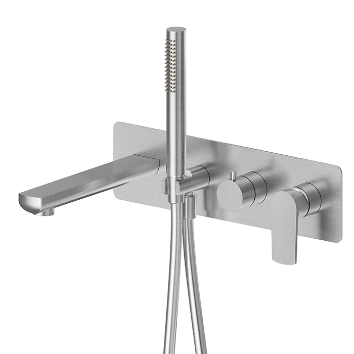 Newform Haka Смеситель для ванны, встраиваемый, с душевым гарнитуром, цвет: PVD brushed stainless steel