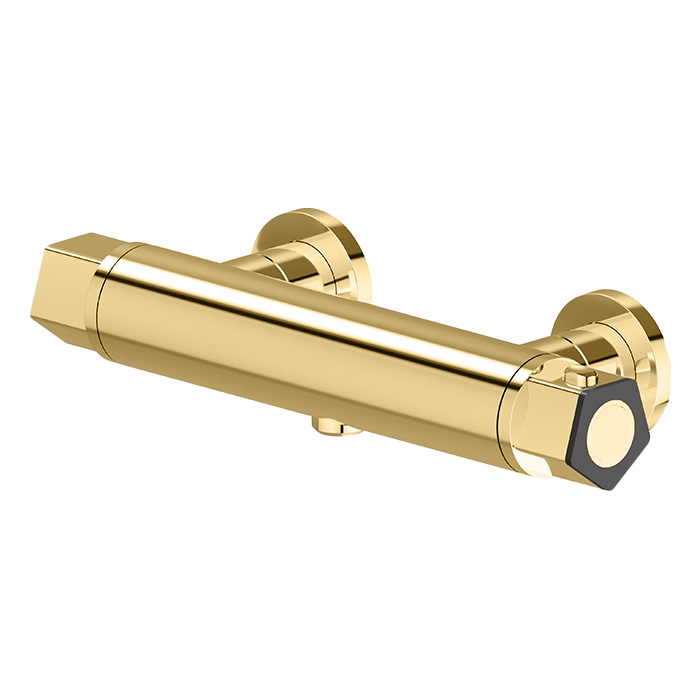 Newform ParkLE Смеситель для душа, настенный, термостатический, цвет: PVD glossy gold/черный матовый