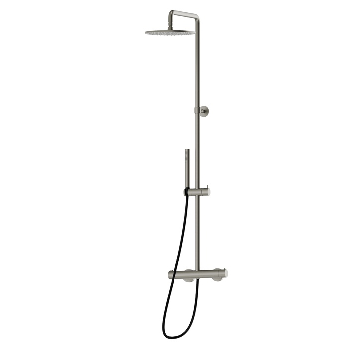 Newform Shower Душевая стойка с термостатическим смесителем, переключателем, верхним и ручным душем, цвет: titanium satin