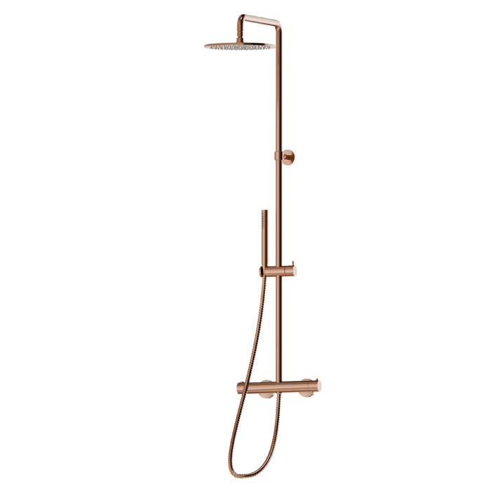 Newform Shower Душевая стойка с термостатическим смесителем, переключателем, верхним и ручным душем, цвет: PVD copper bronze