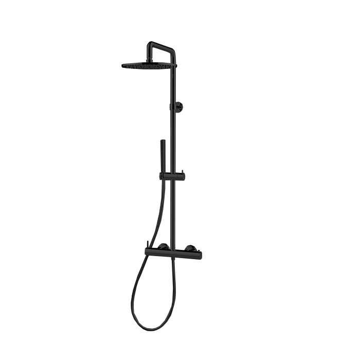 Newform Shower Душевая стойка со смесителем, переключателем, верхним и ручным душем, цвет: черный матовый