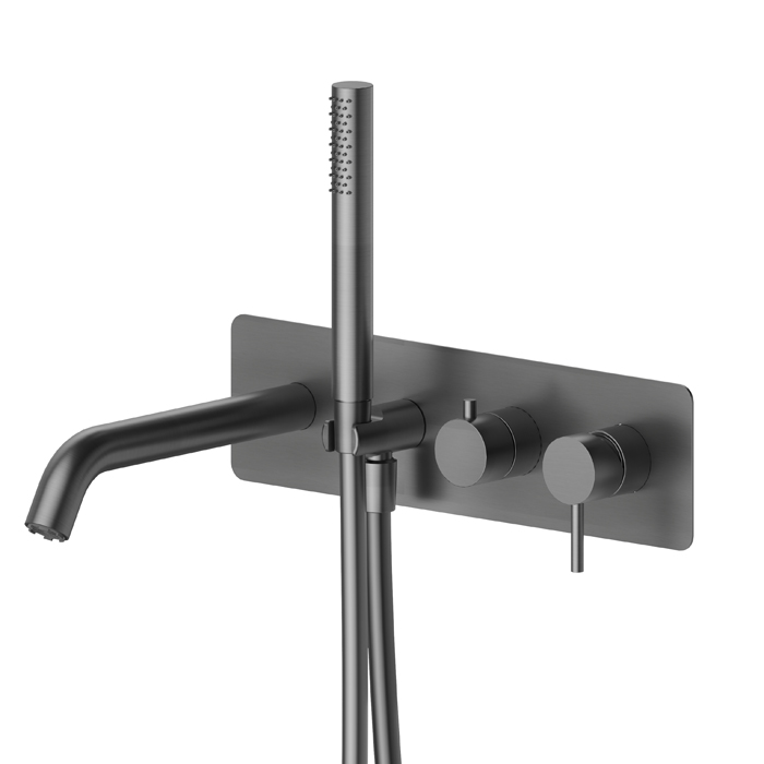 Newform X-Steel 316 Смеситель для ванны, встраиваемый, с изливом и ручным душем, внешняя часть, цвет: PVD brushed gun metal