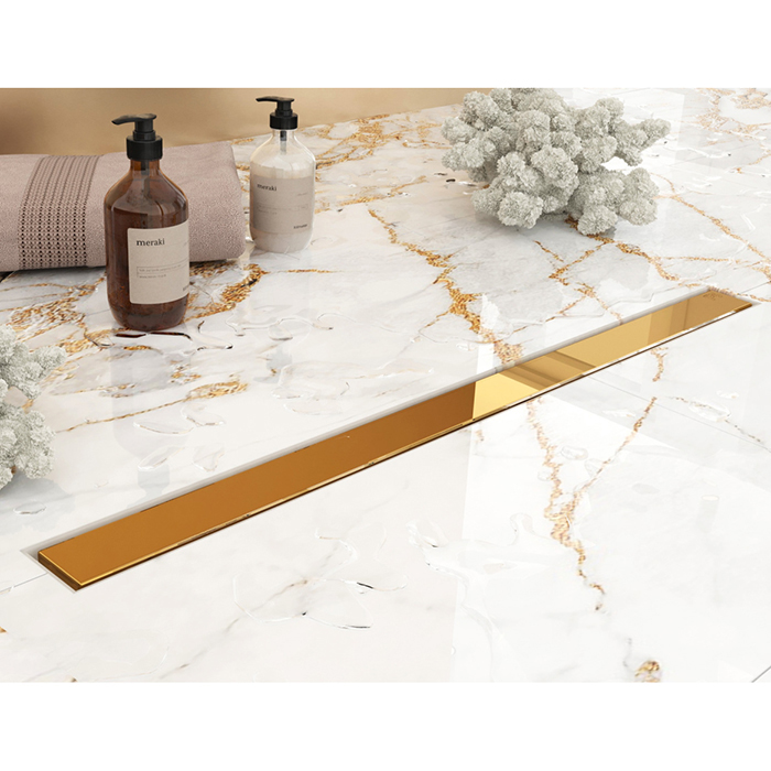 Plumberia Selection Трап душевой PS MODULAR 4x80 2устор. накладка из нерж.стали, комбинир.затвор с горизонт. Выпуском Ду 50мм,40л/мин, цвет: золото 24К