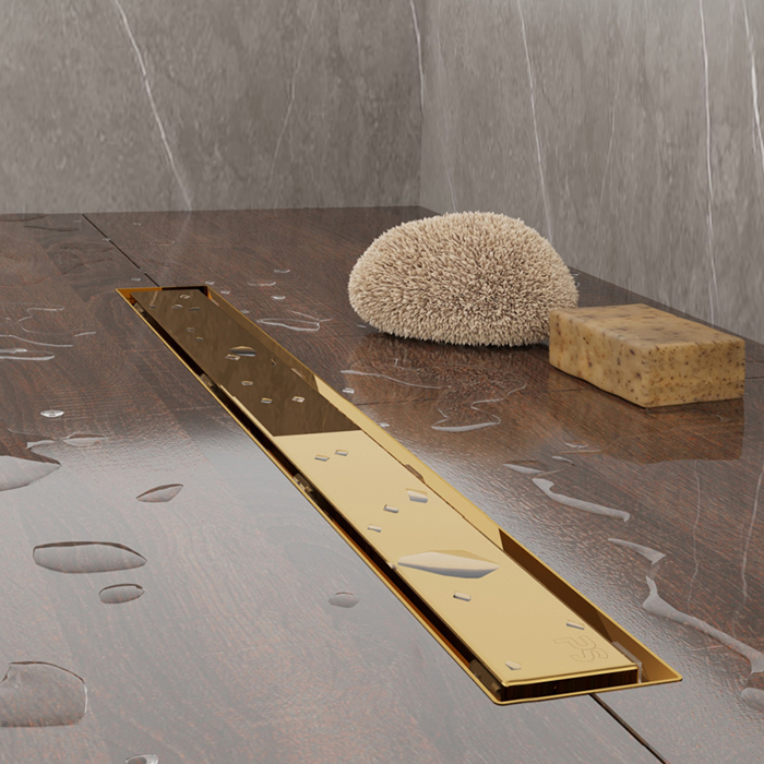 Plumberia Selection Трап душевой PS MODULAR 4x90 2устор. накладка из нерж.стали, комбинир.затвор с горизонт. Выпуском Ду 50мм,40л/мин, цвет: золото 24К