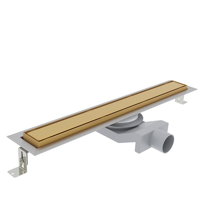 Plumberia Selection Трап душевой PS IN-TILE 6x60 2устор. накладка из нерж.стали, комбинир.затвор с горизонт. Выпуском Ду 50мм,40л/мин, цвет: золото брашированная