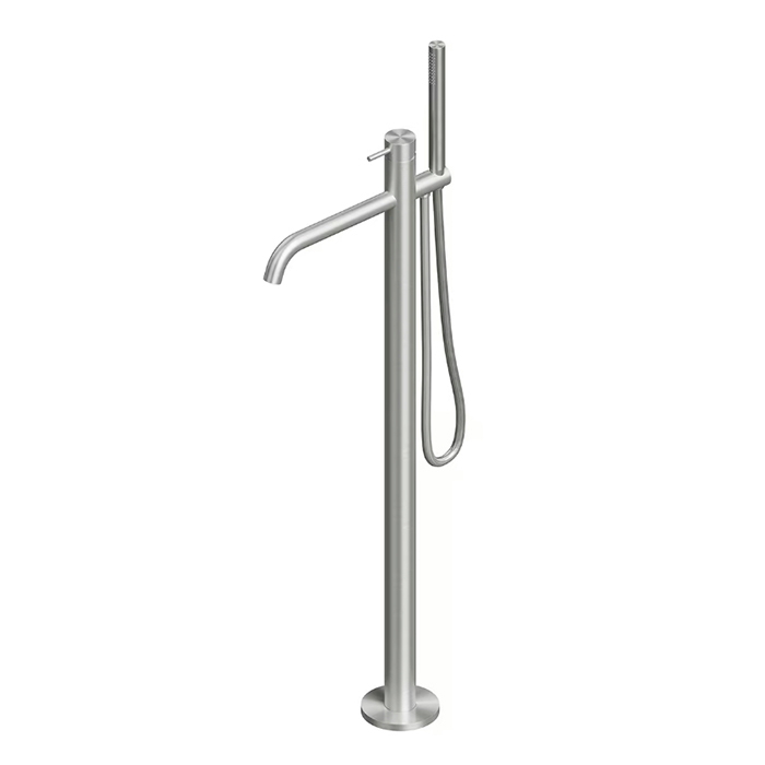QuadroDesign Source Смеситель для ванны, напольный, с ручным душем, цвет: Brushed Stainless Steel