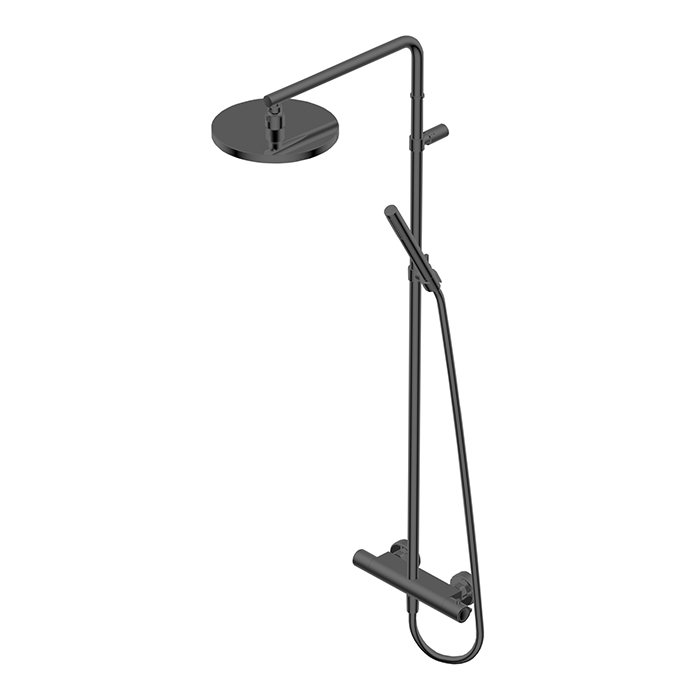 Ritmonio Shower column sets Душевая стойка, с термостатическим смесителем верхним душем из латуни D-20см., ручным душем, цвет: Brushed Black Chrome