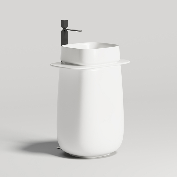 Salini Oriente Totem Раковина напольная, 70х49х90см, S-Sense, декор.накладка на слив, выпуск, сифон, цвет: белый матовый
