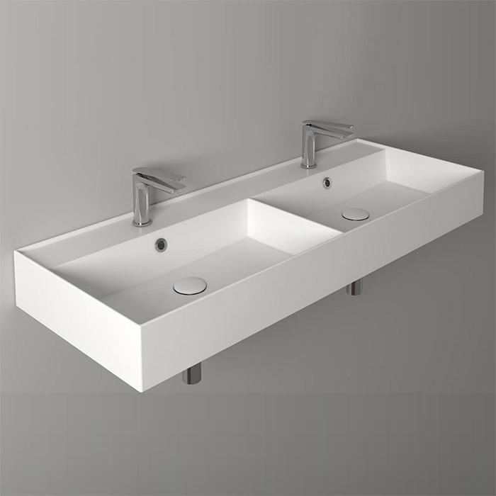 Simas Agile Раковина 121х46 см, 2 отв., двойная, с переливом, цвет: белый
