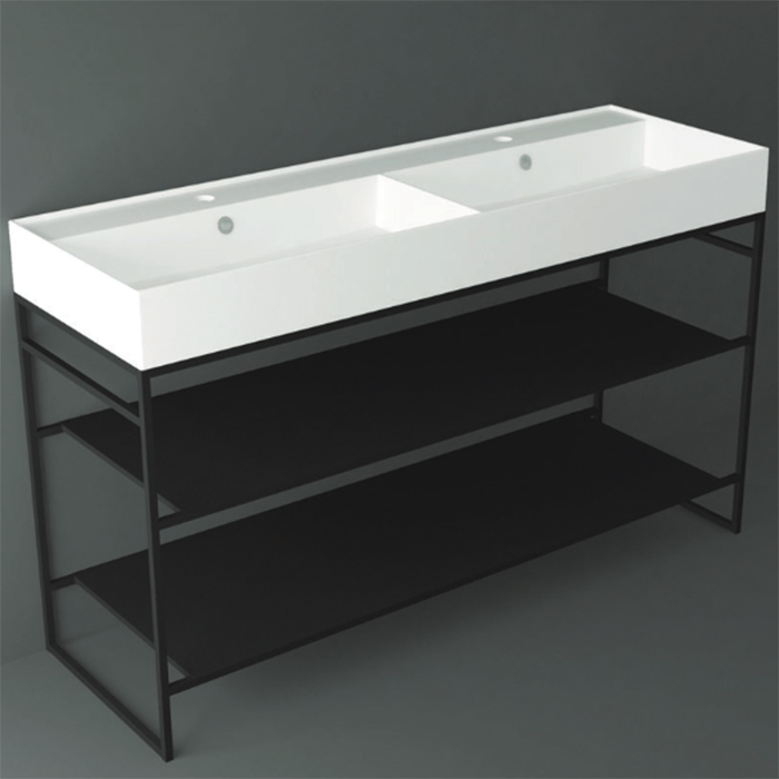 Simas Agile Структура металлическая 141x46xh72см, напольная, для раковины с 1 отв., AG141, с 2 полками, цвет: черный матовый