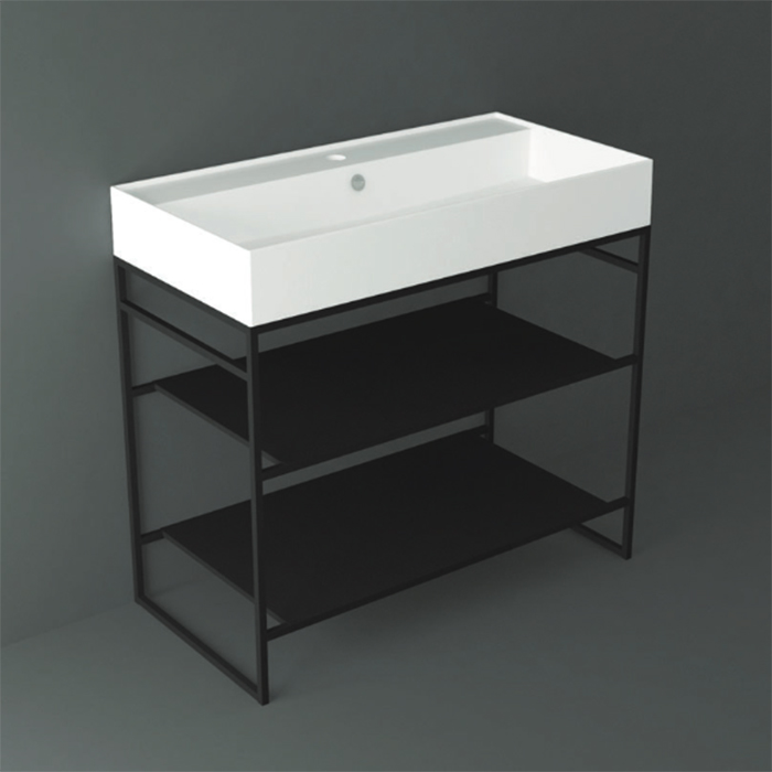 Simas Agile Структура металлическая 91x46xh72см, напольная, для раковины с 1 отв., AG91, с 2 полками, цвет: черный матовый