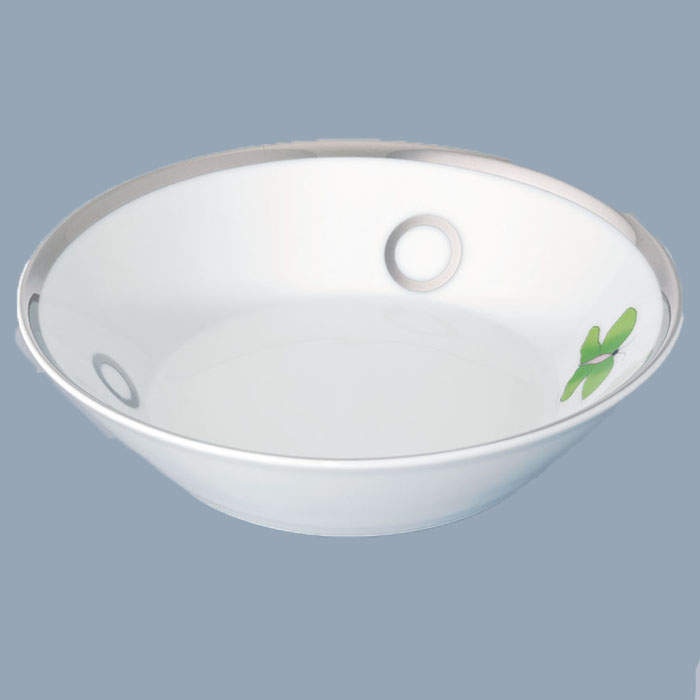 THG CAPUCINE VERT DECOR PLATINE Блюдо керамическое ø130 мм., настольное, декор платина/зеленый, цвет: белый