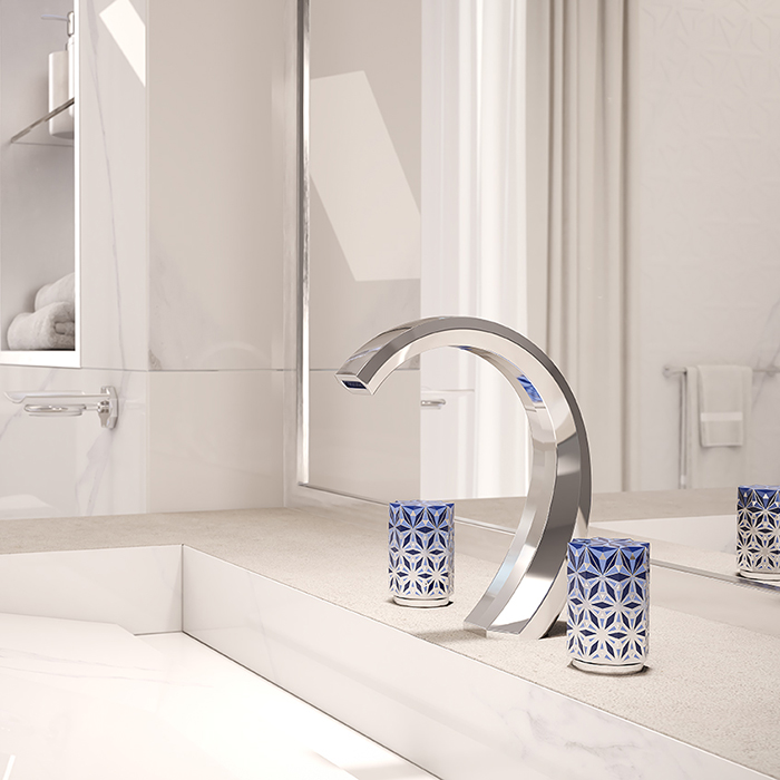 THG NIHAL PORCELAINE BLEUE Смеситель для раковины на 3 отверстия, с донным клапаном, цвет: хром