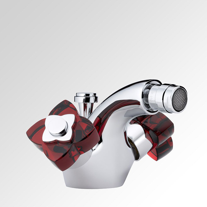 THG Petale de Cristal rouge Смеситель для биде, 1 отв., цвет: хром/красный хрусталь