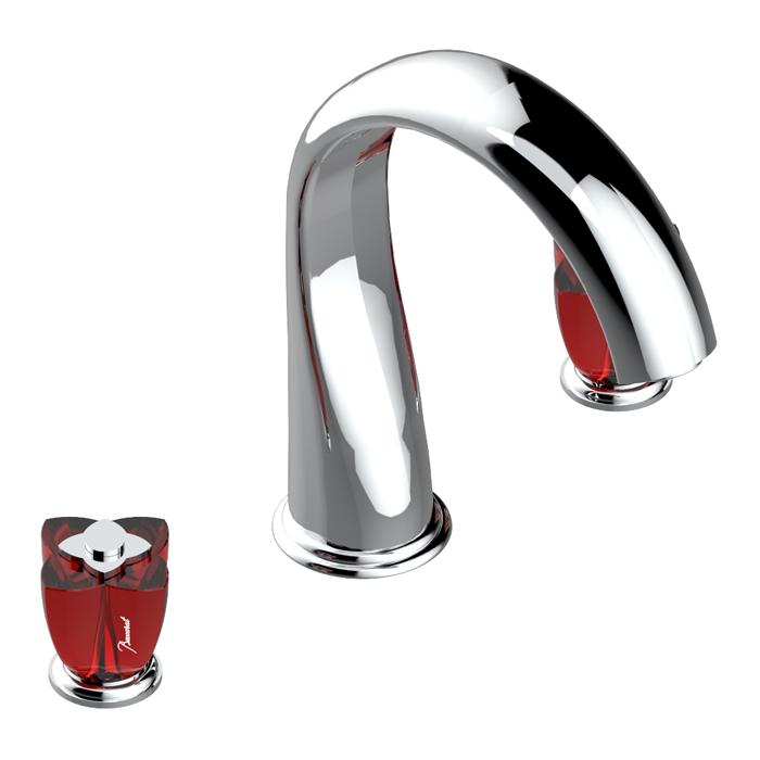 THG Petale de Cristal rouge Смеситель для ванны, 3 отв., цвет: хром/красный хрусталь
