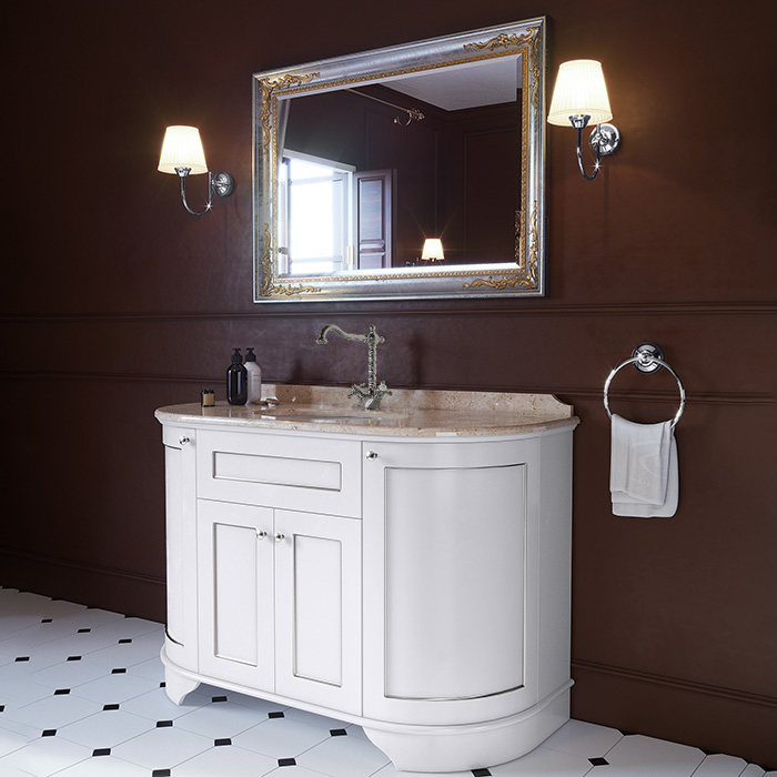 TW York Nuovo Комплект мебели с мраморной столешницей с 1 отв. , 130см, напольный, цвет: белый / argento, мрамор: diano