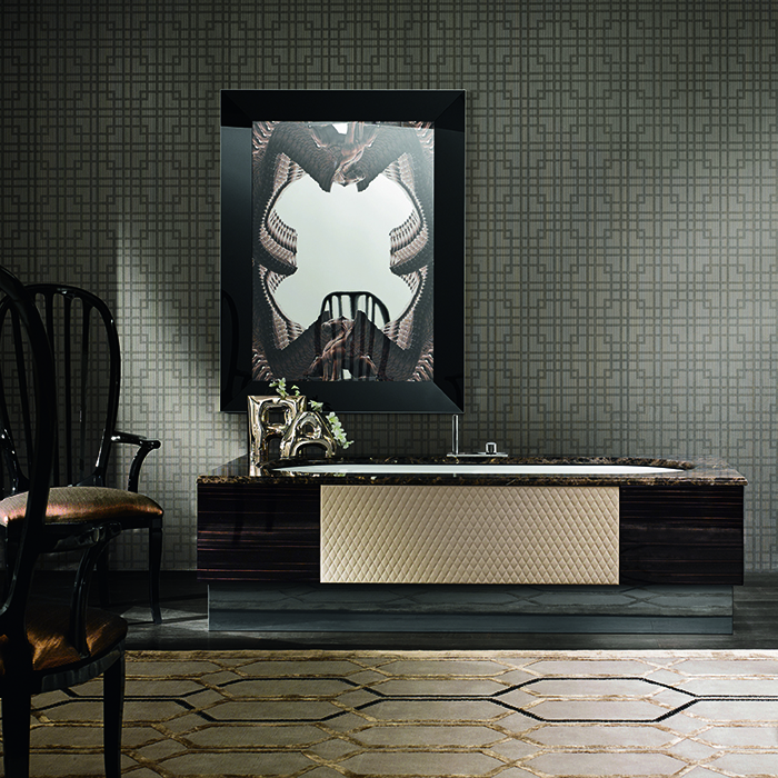 VITAGE milldue edition FOUR SEASONS Ванна 180х75 см, стальная, подача воды из водослива, в комплекте с сифоном, основанием и мраморным топом, отдельностоящая, цвет: Ebano/Emperador