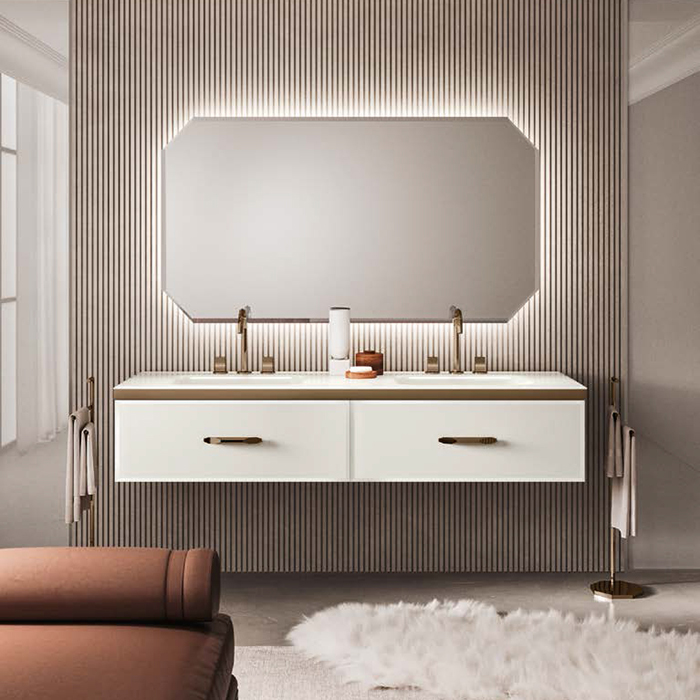VITAGE milldue edition HILTON 07 Комплект мебели 90х55х31см подвесной, 2 раковины, зеркало, с подсветкой, отделка: стекло riso acidato, фурнитура: бронза