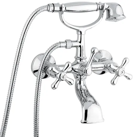 Emmevi Deco Classic, двухвентильный смеситель для ванны (излив 14 см), с набором для душа, цвет хром